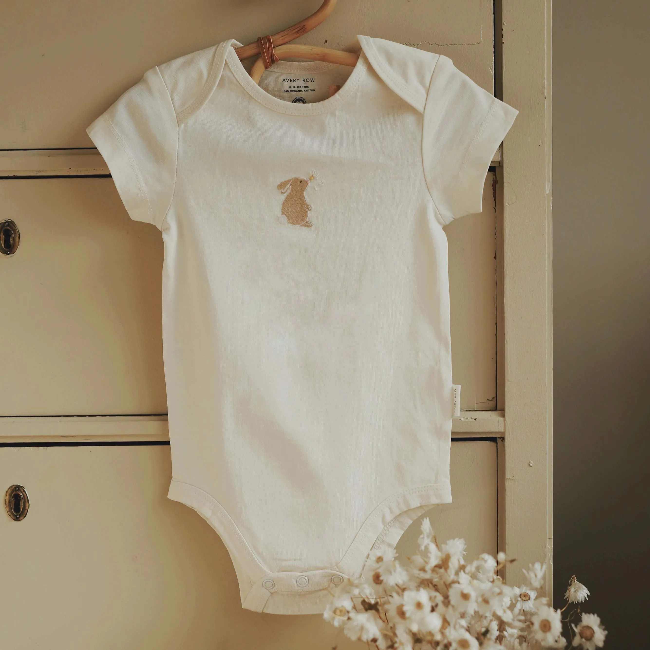 Organic Unisex Baby Clothing Embroidered Bodysuit ' Bunny'