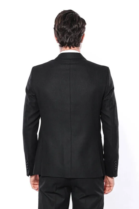 Peak Lapel Black Blazer - Wessi