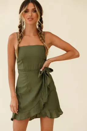 Pepita Cami Strap Wrap Dress Olive