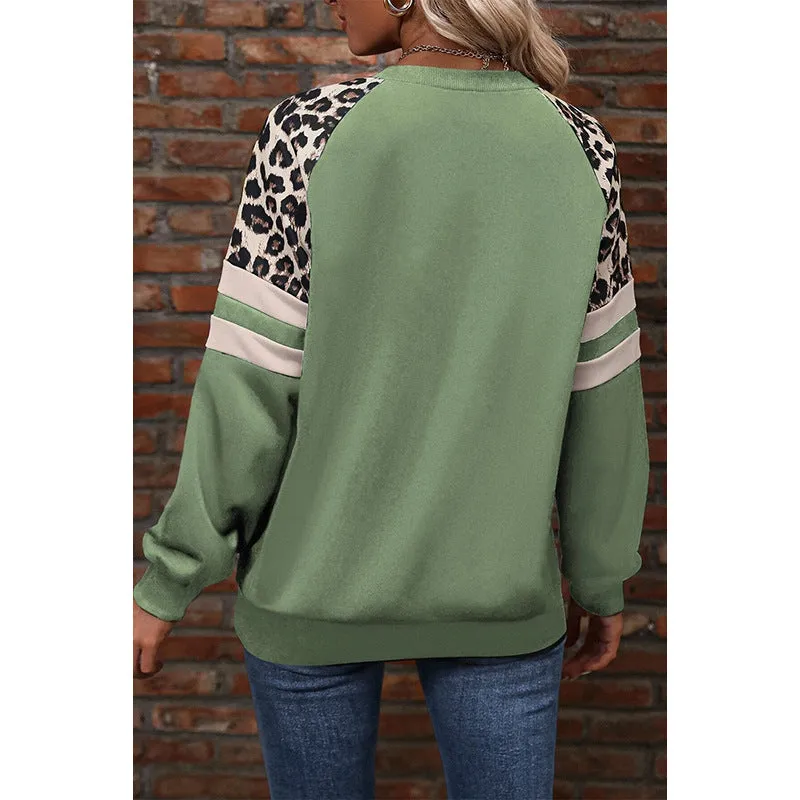 Personalized Niche Leopard Print Raglan Sleeve Sweater