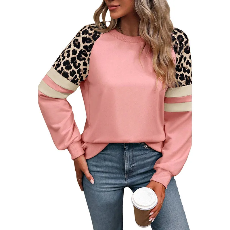 Personalized Niche Leopard Print Raglan Sleeve Sweater