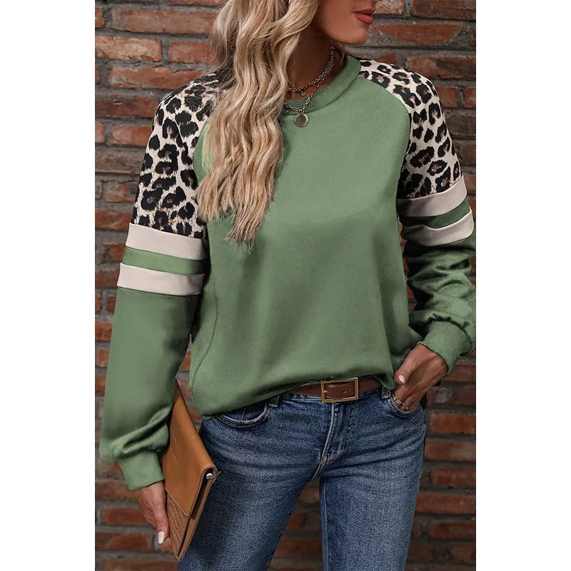 Personalized Niche Leopard Print Raglan Sleeve Sweater