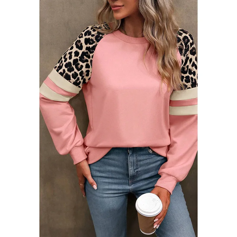 Personalized Niche Leopard Print Raglan Sleeve Sweater