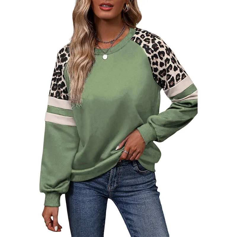 Personalized Niche Leopard Print Raglan Sleeve Sweater