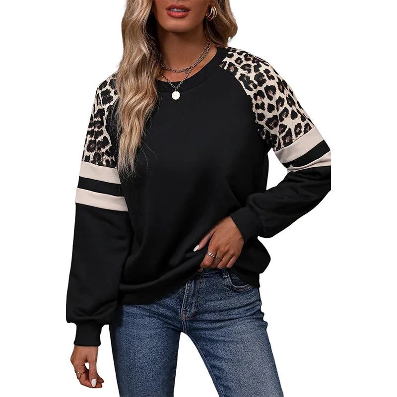 Personalized Niche Leopard Print Raglan Sleeve Sweater