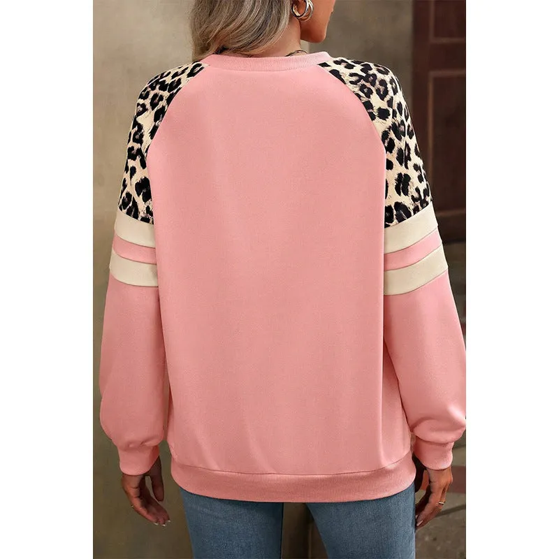 Personalized Niche Leopard Print Raglan Sleeve Sweater