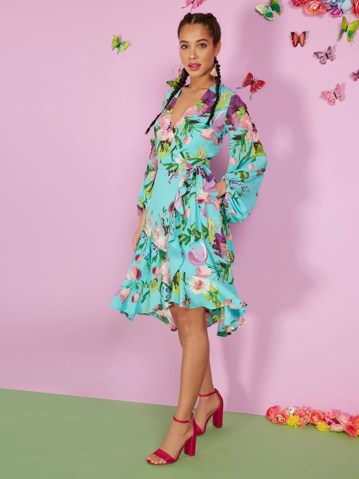 Petite Floral-Print Wrap Dress