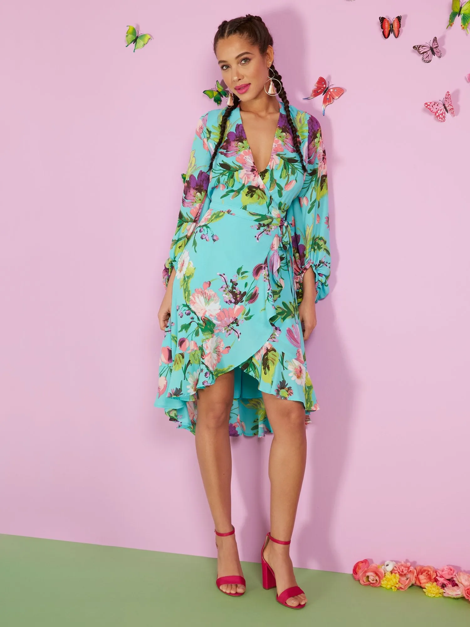 Petite Floral-Print Wrap Dress