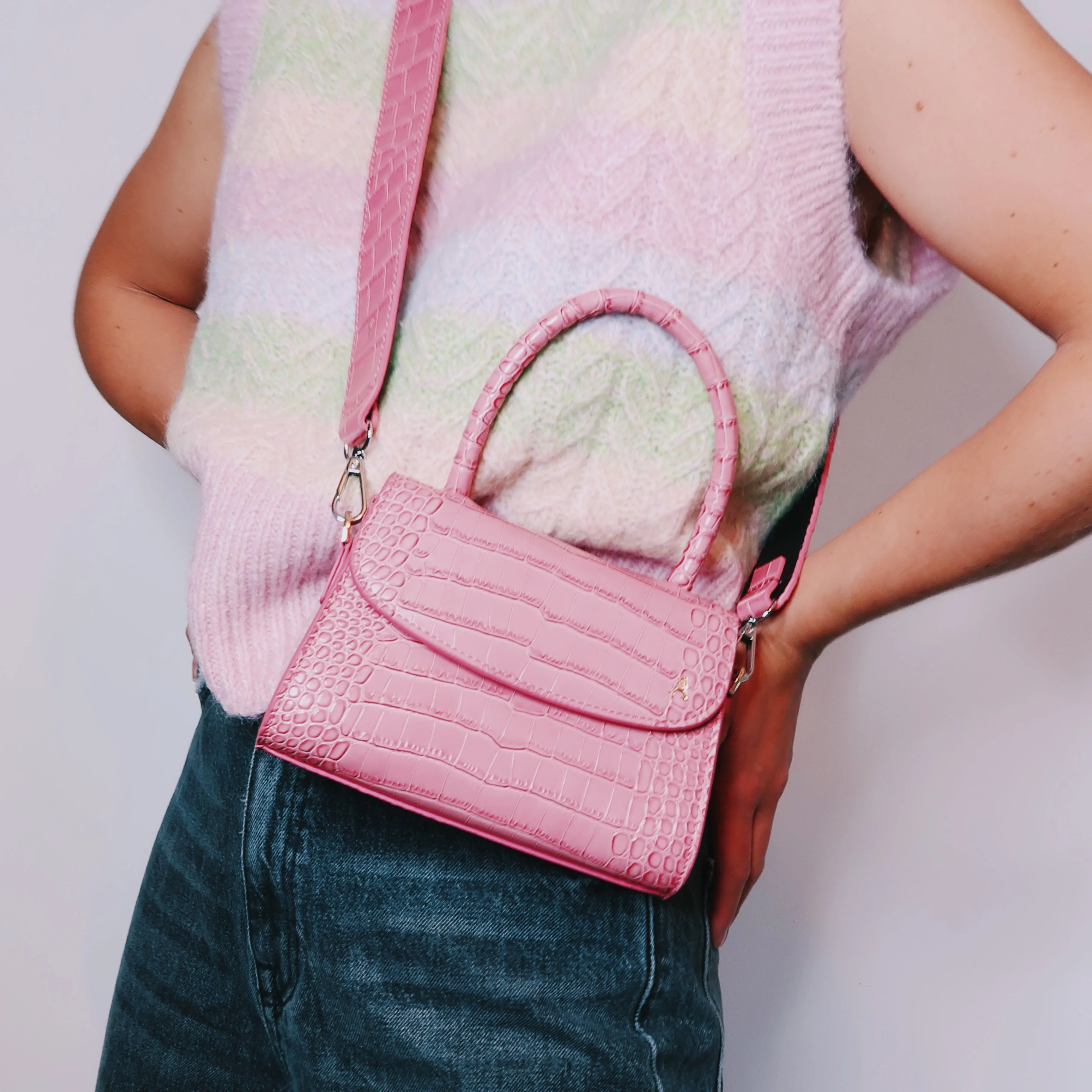 Pink  Leather Wide Bag Strap