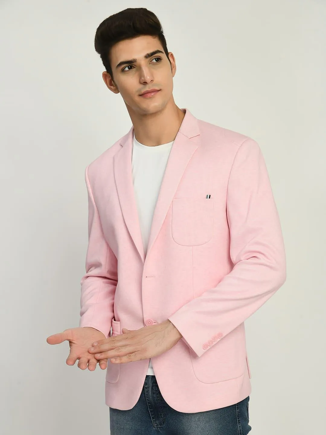 Pink Slim fit Single Breasted Blazer