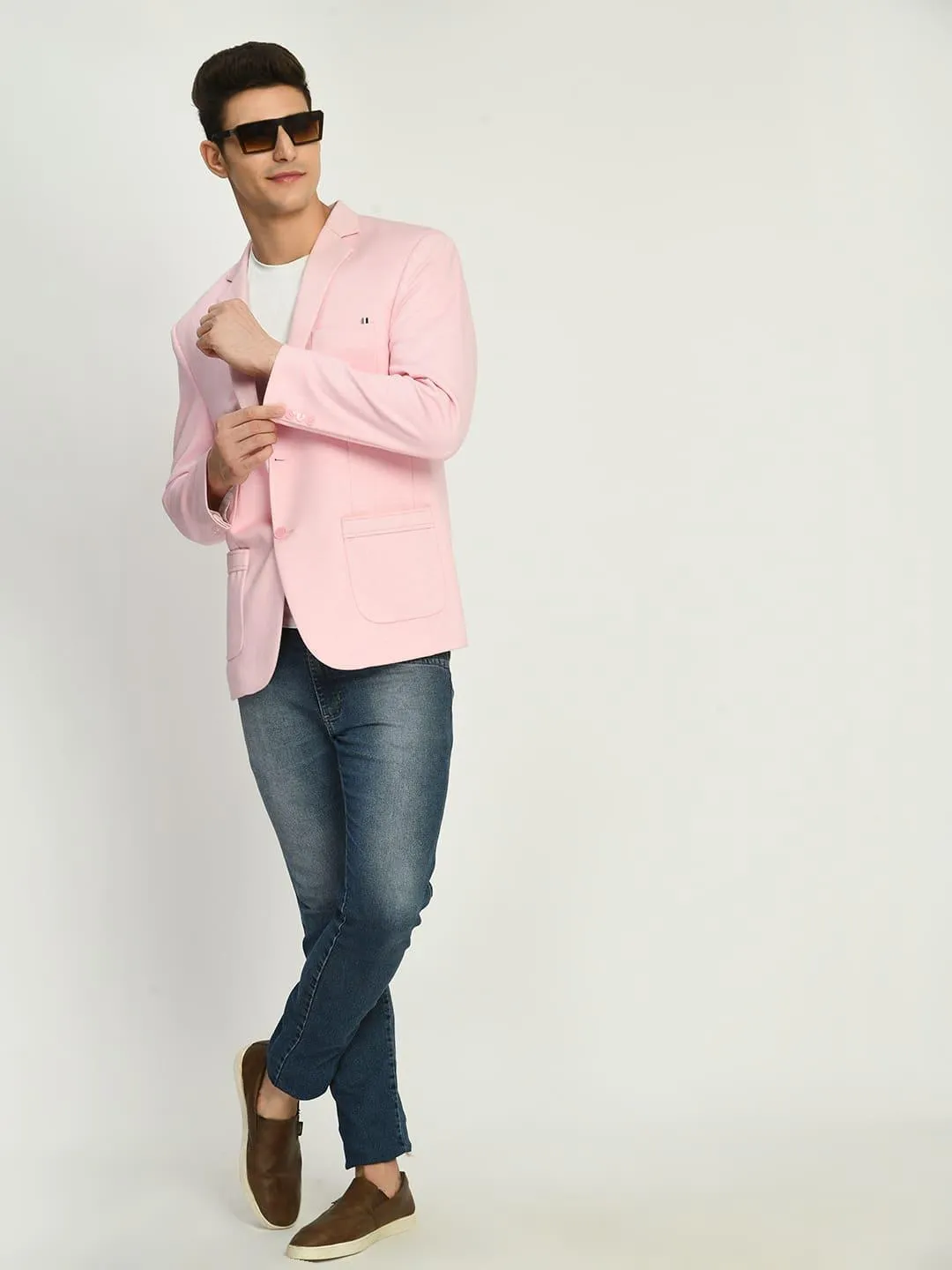 Pink Slim fit Single Breasted Blazer