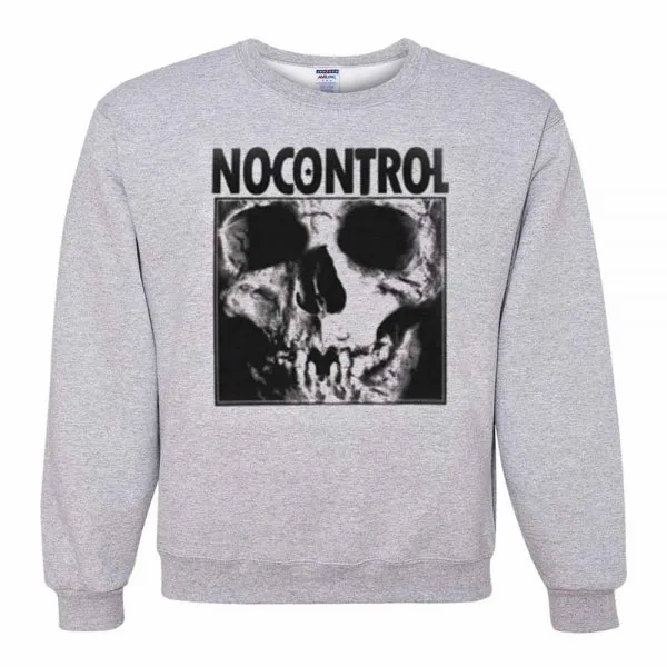 Pins & Bones No Control, Skull, Grey Unisex Pullover Skull Crewneck Sweater