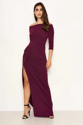 Plum Off The Shoulder Slit Maxi Dress