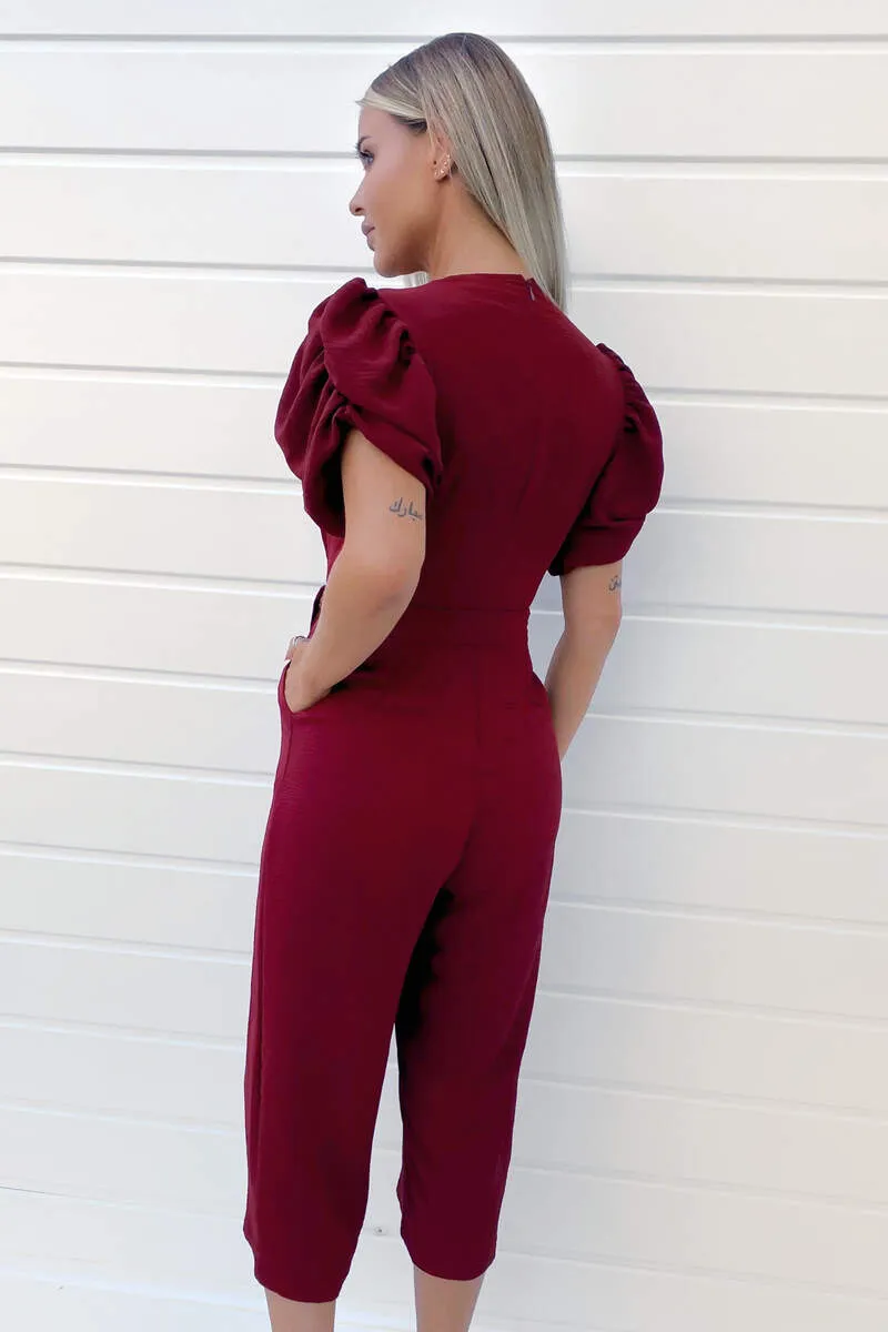 Plum Wrap Over Tie Waist Jumpsuit