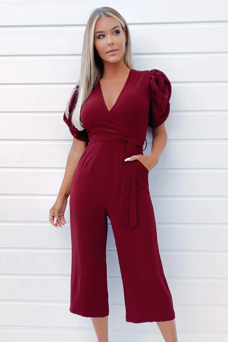 Plum Wrap Over Tie Waist Jumpsuit