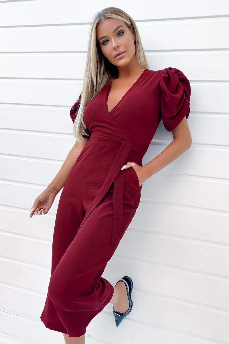 Plum Wrap Over Tie Waist Jumpsuit