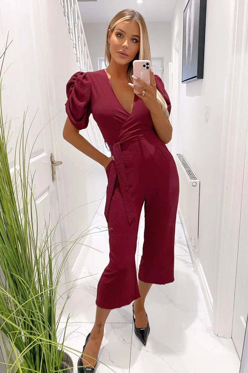 Plum Wrap Over Tie Waist Jumpsuit