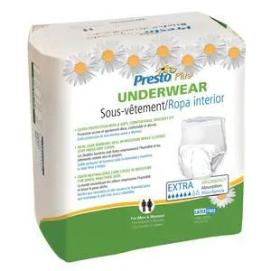 Presto Maximum Absorbency Underwear, Small (25'' to 32'' Waist) White, Package of 20