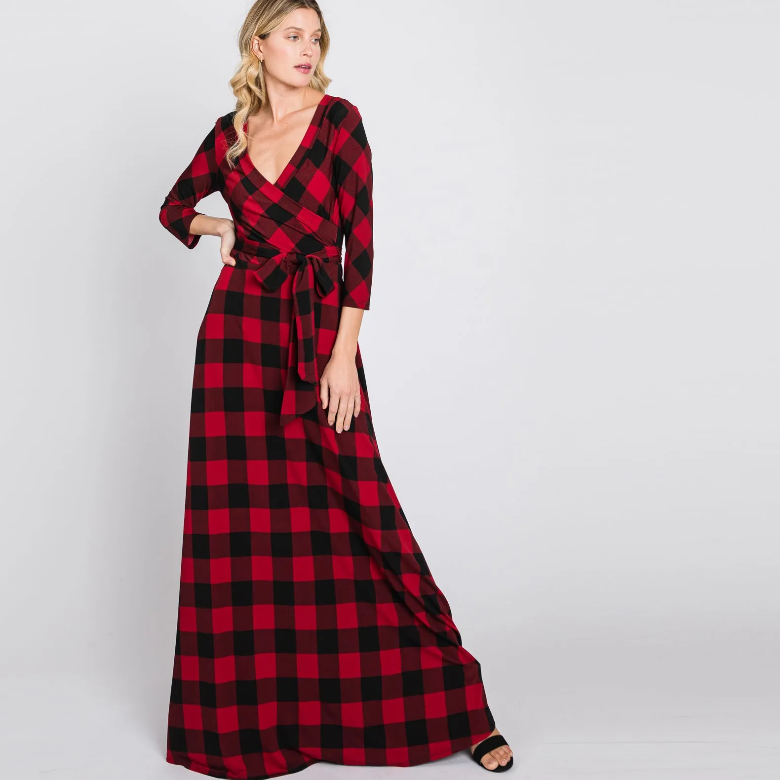 Red Buffalo Plaid Venechia Maxi Wrap Dress