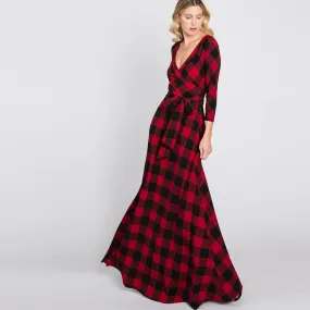 Red Buffalo Plaid Venechia Maxi Wrap Dress