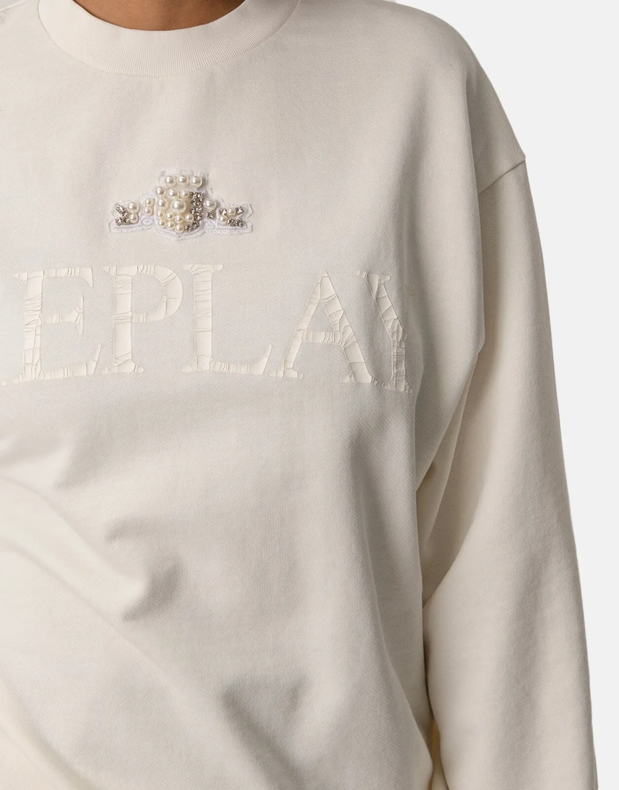 Replay Beaded Logo Print Sweatshirt White