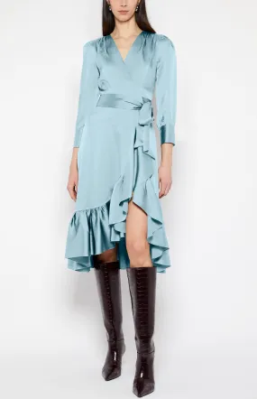 RUFFLE HEM WRAP DRESS