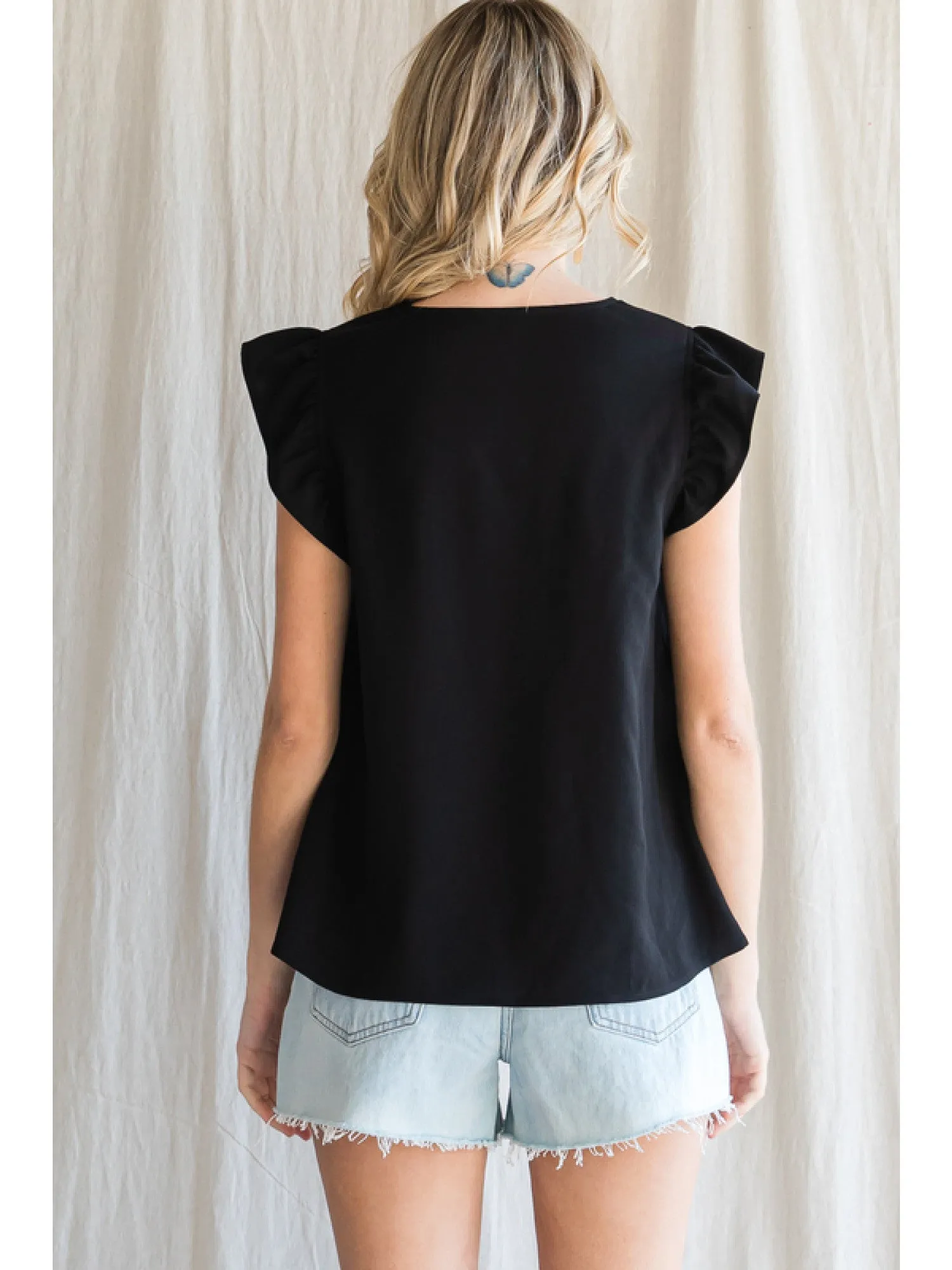 Scallop Neck Ruffle Top