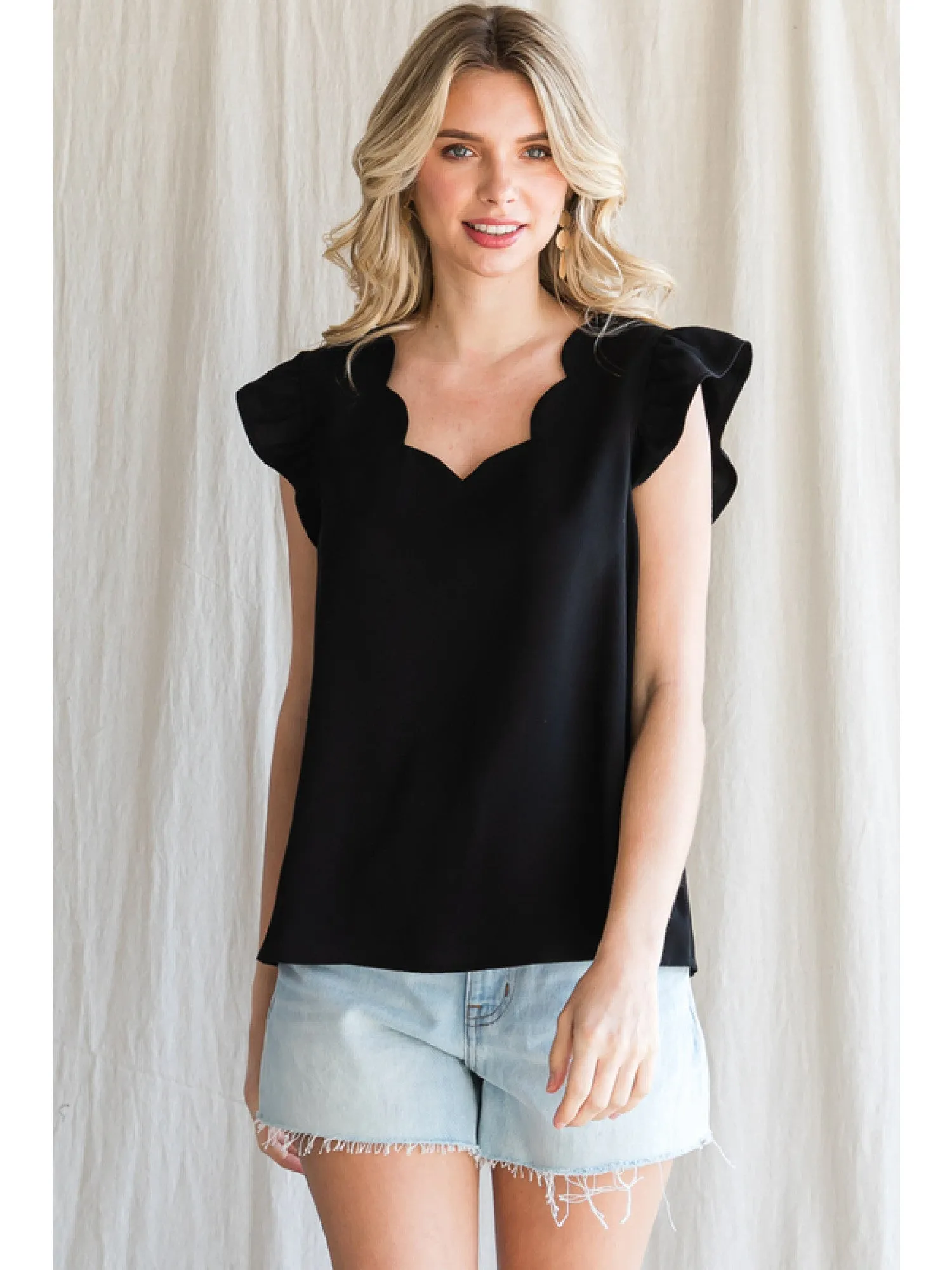 Scallop Neck Ruffle Top