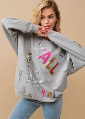 Sequin Embellished Y'all Graphic Sweatshirt