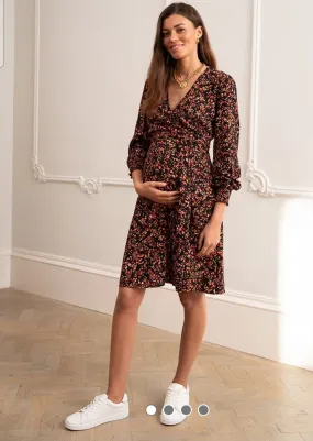 Seraphine black ditsty crepe printed MATERNITY wrap dress - size 20