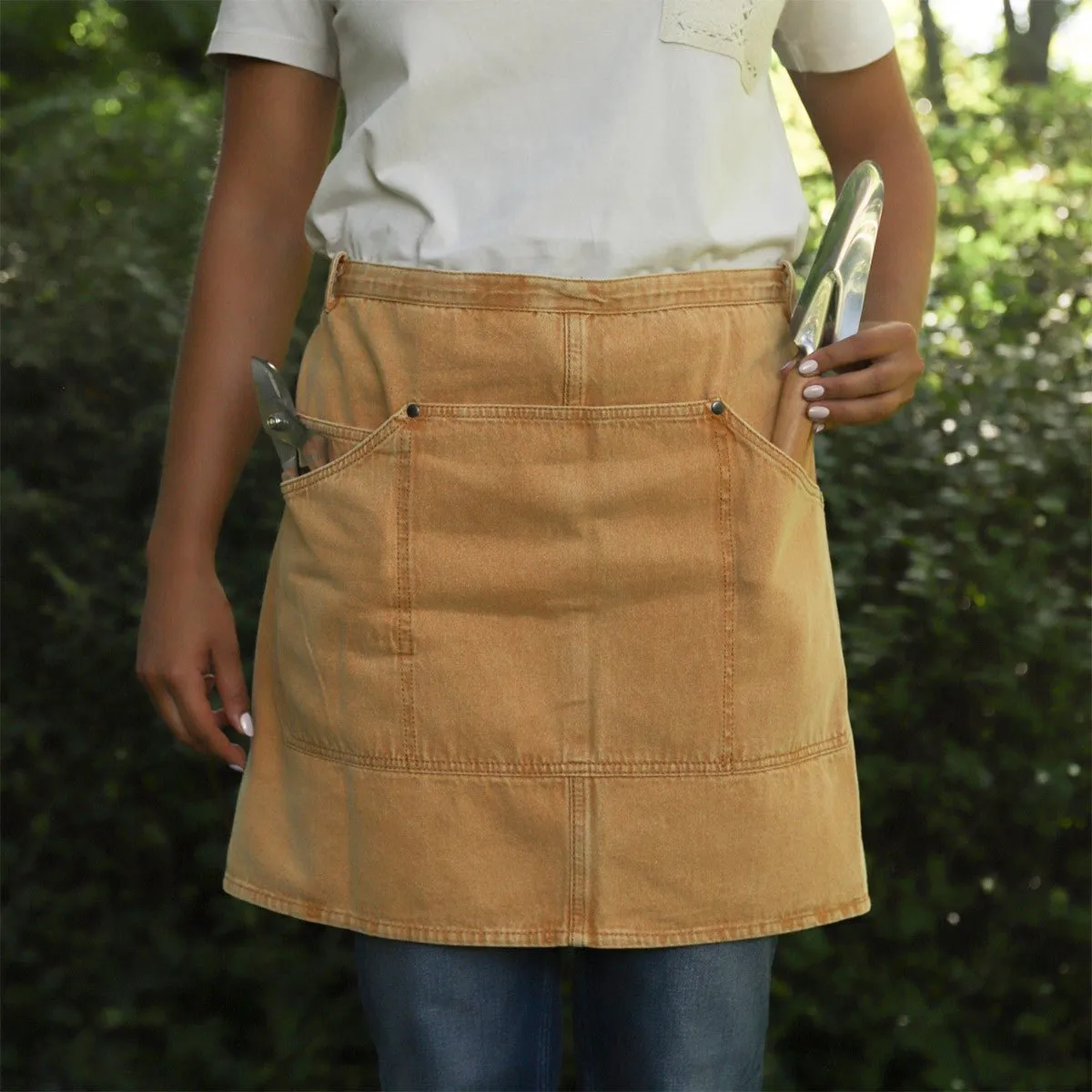 Short Cotton Half Apron With Pockets