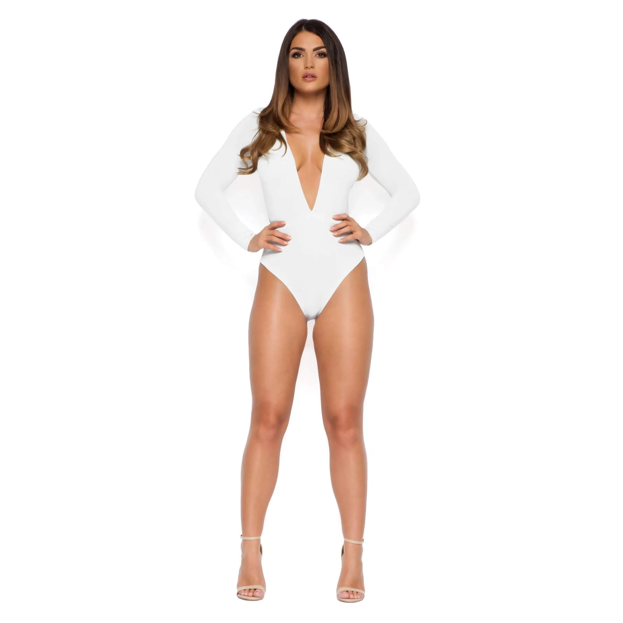 Show Down V Neck Bodysuit in White