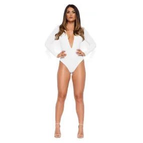 Show Down V Neck Bodysuit in White