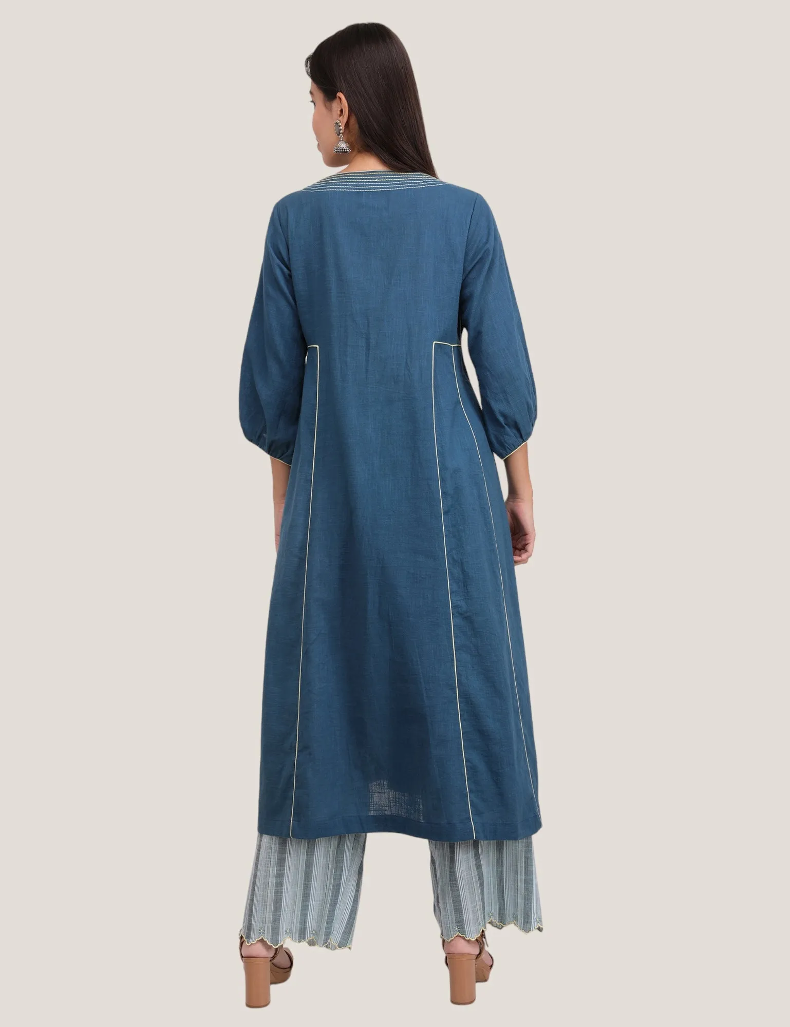 Side Panelled Kurta Set- Blue