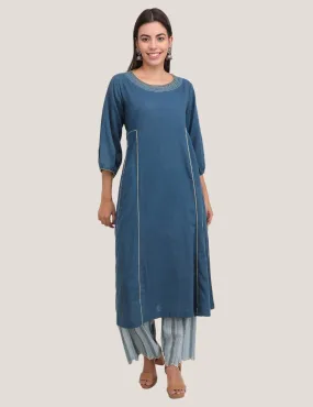 Side Panelled Kurta Set- Blue