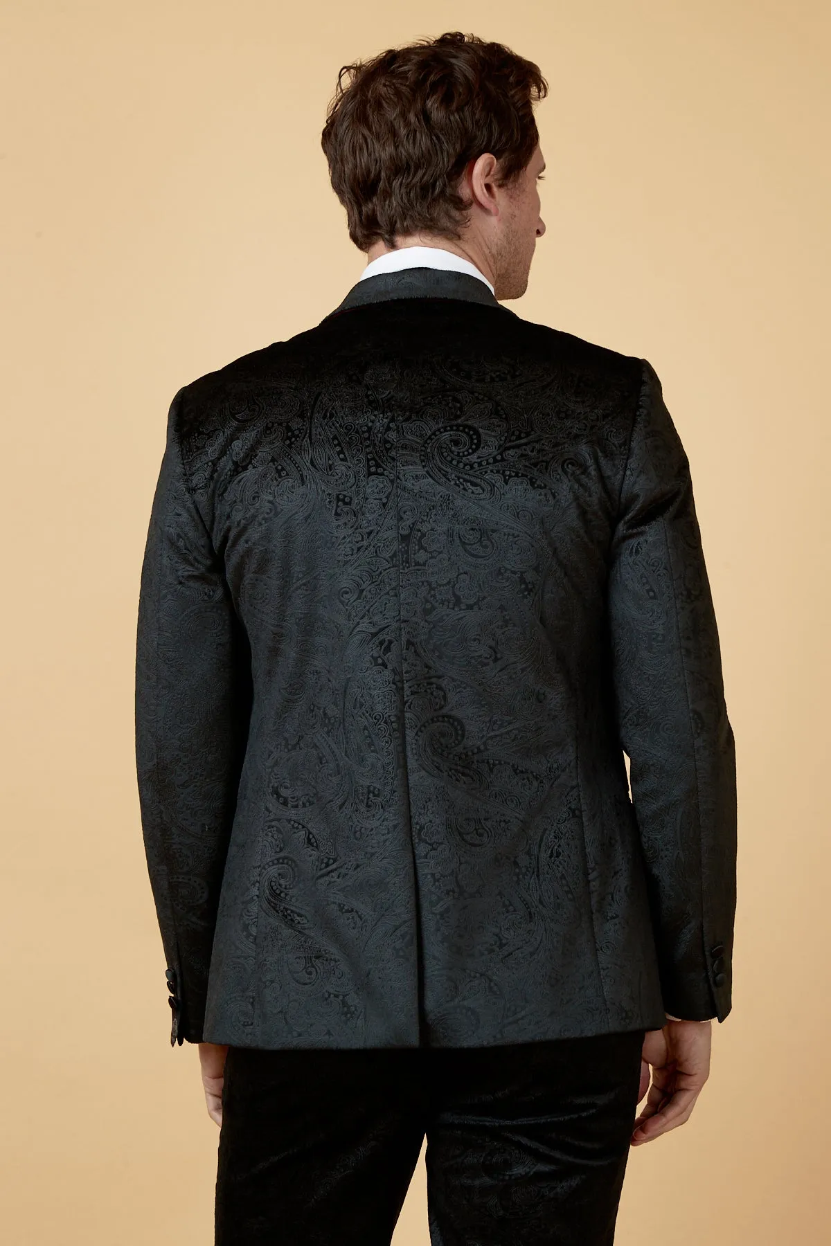 SIMON - Black Velvet Tux Lapel Jacquard Blazer