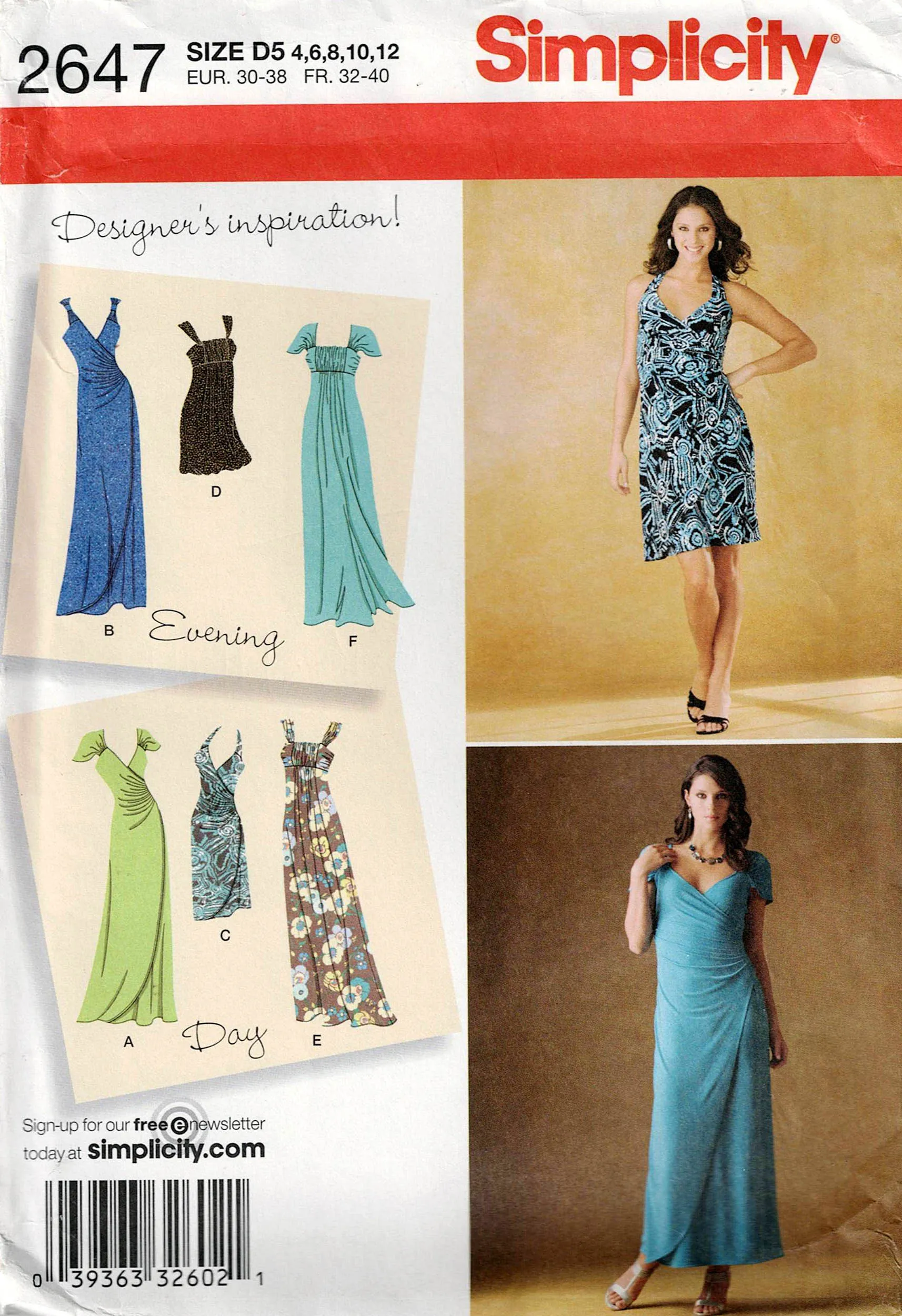 Simplicity 2647 Womens Stretch Designers Inspiration Day or Evening Dress Out Of Print Sewing Pattern Sizes 12 - 20 UNCUT Factory Folded