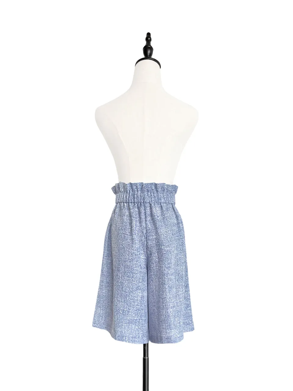 Surprise Sale! Cornflower Blue Paperbag Waist Wide-leg Shorts