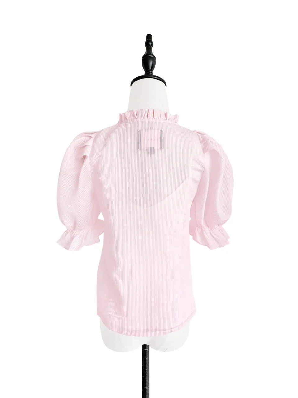 Surprise Sale! Sweet Pink Ruffle Trim Puff Sleeve Silver Stripe Top