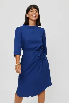 Suzi | Belted Angle Dress with Boat Neckline in Midnight Blue