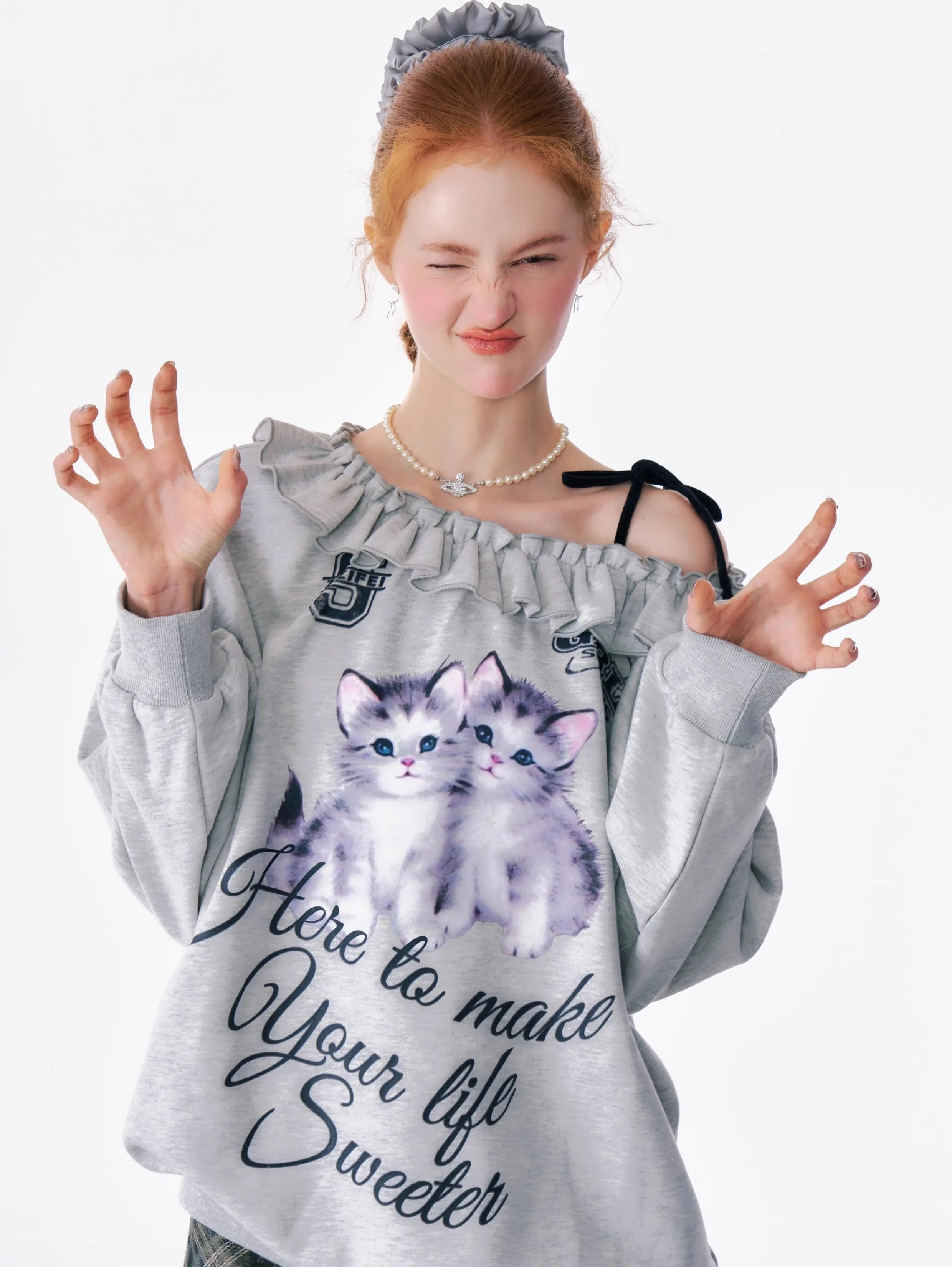 Sweet Kitten Ruffle Sweatshirt