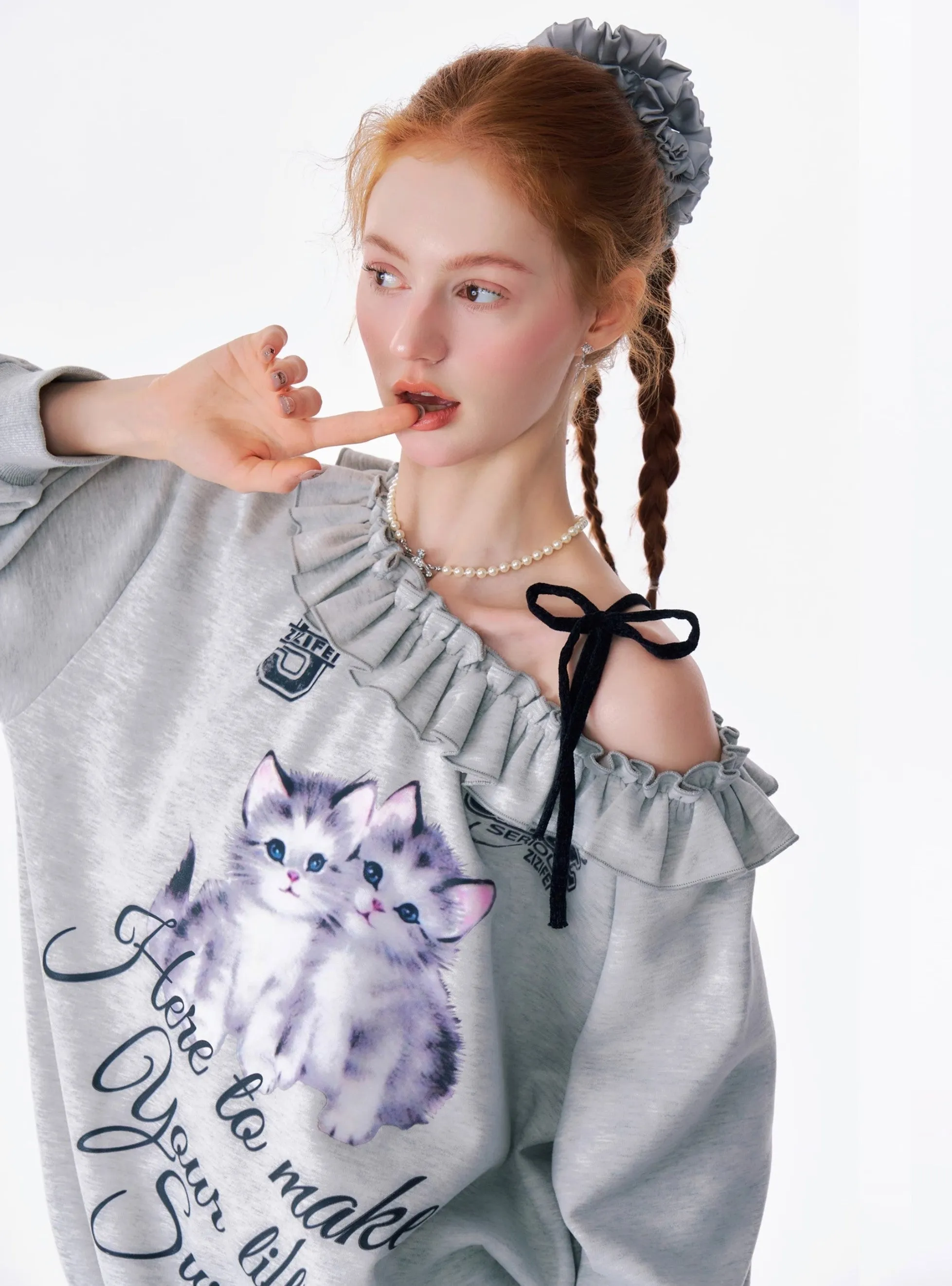 Sweet Kitten Ruffle Sweatshirt