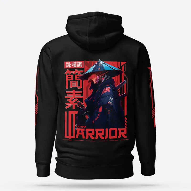 Techno Katana Warrior Pullover Black Graphic Hoodie Premium