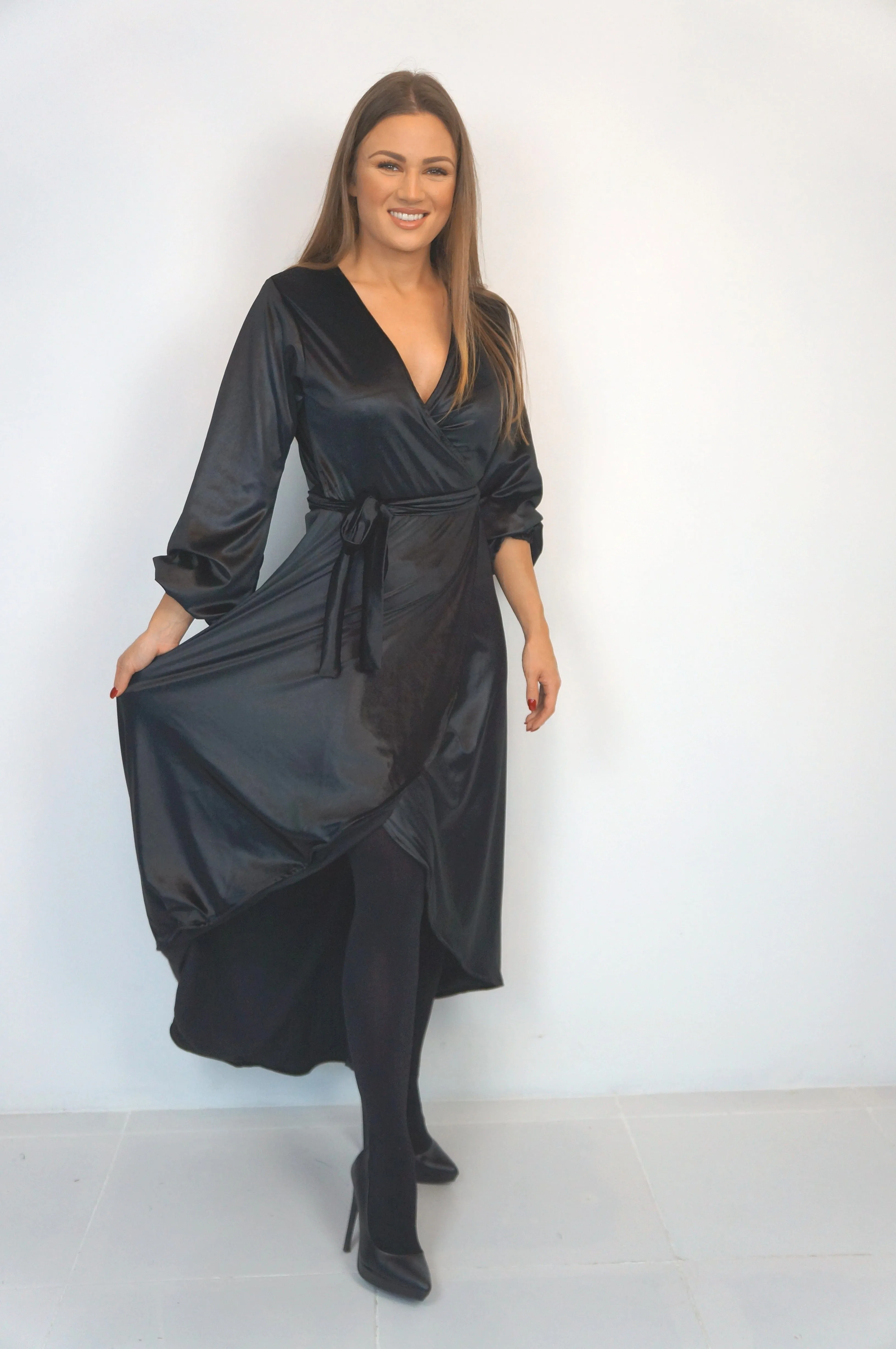 The Maxi Velvet Wrap Dress - Black Velvet