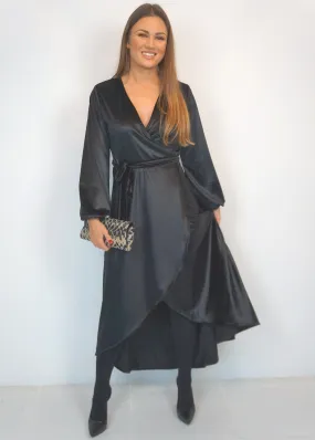 The Maxi Velvet Wrap Dress - Black Velvet