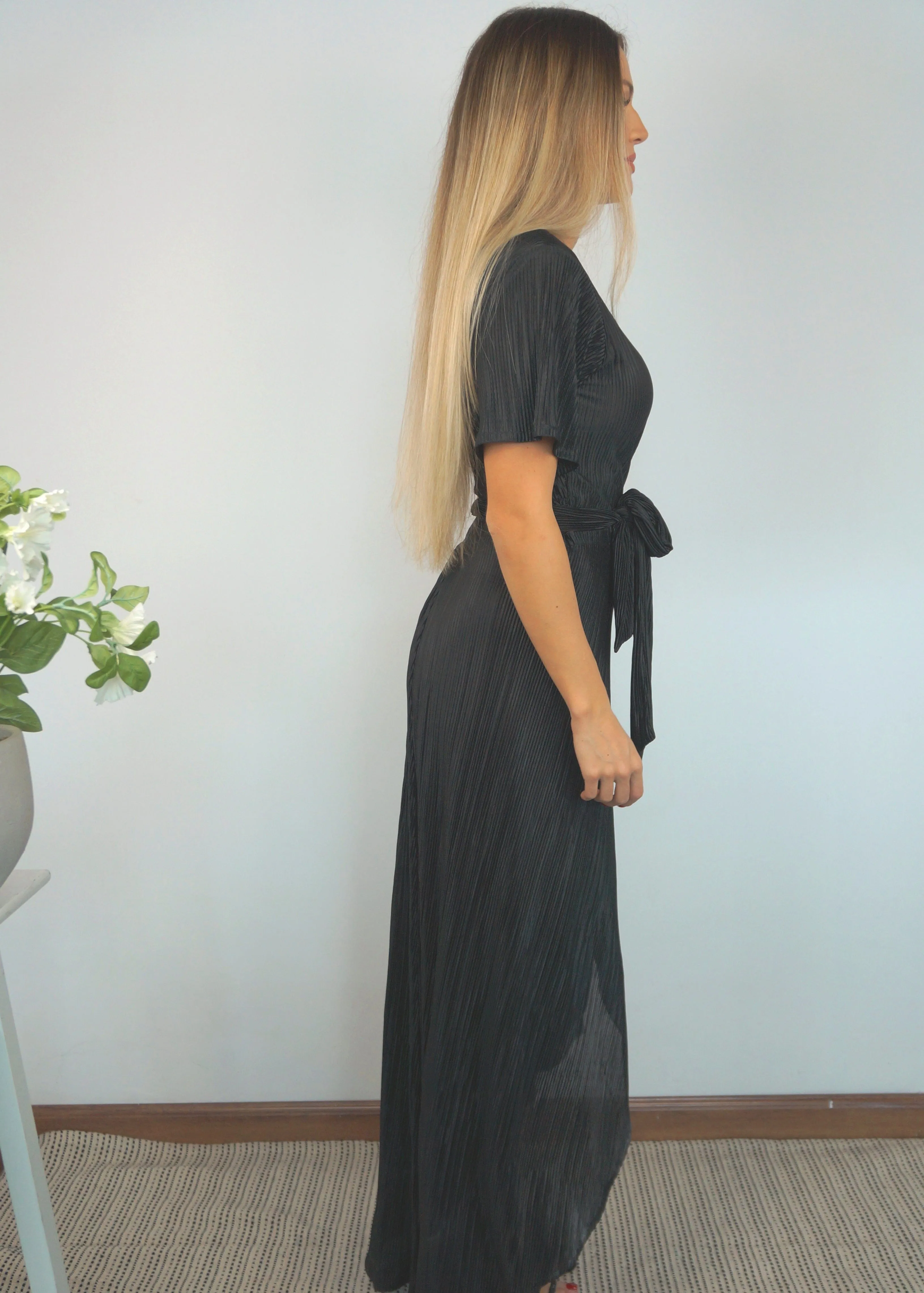 The Pleated Wrap Dress - Black Pleats