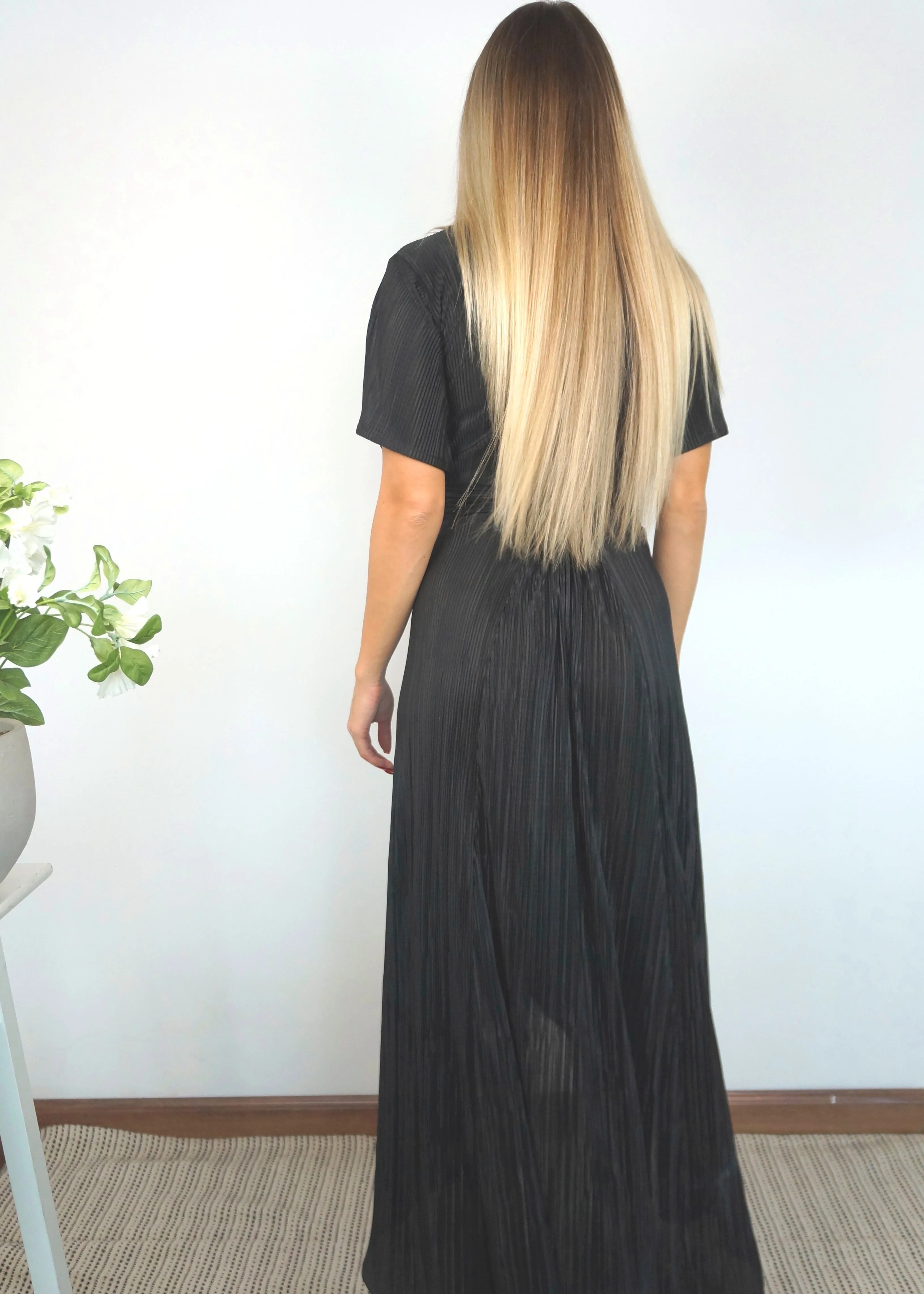 The Pleated Wrap Dress - Black Pleats