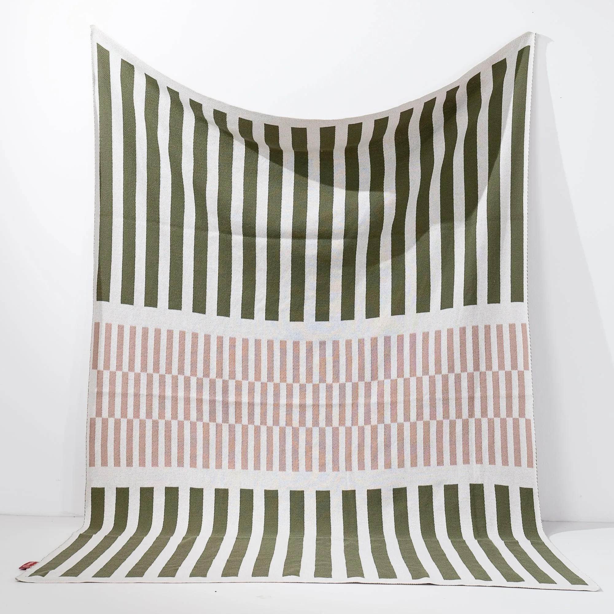 Throw / Blanket - Knitted Stripe Green