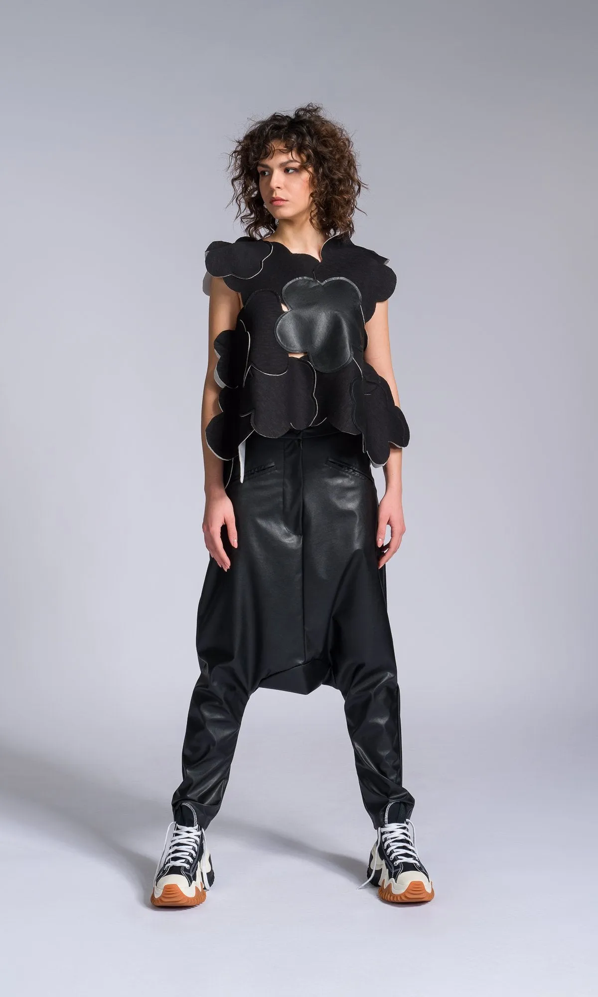 Vegan Leather Pants with Deep Drop Crotch