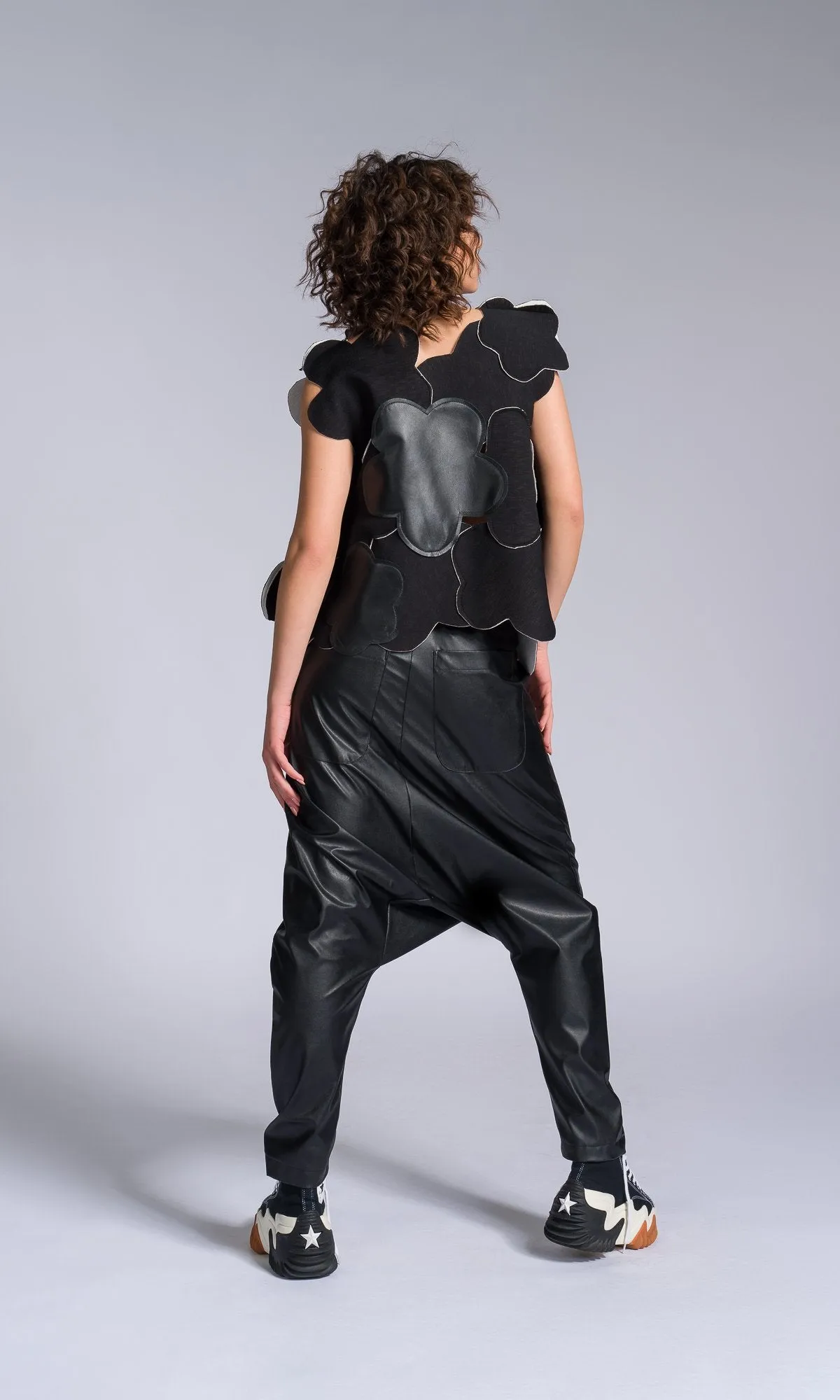 Vegan Leather Pants with Deep Drop Crotch